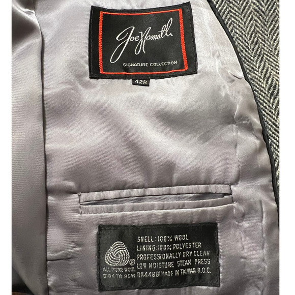 Vintage Joe Namath Signature Collection Gray Herringbone Wool Blazer Size 42R - Picture 3 of 4